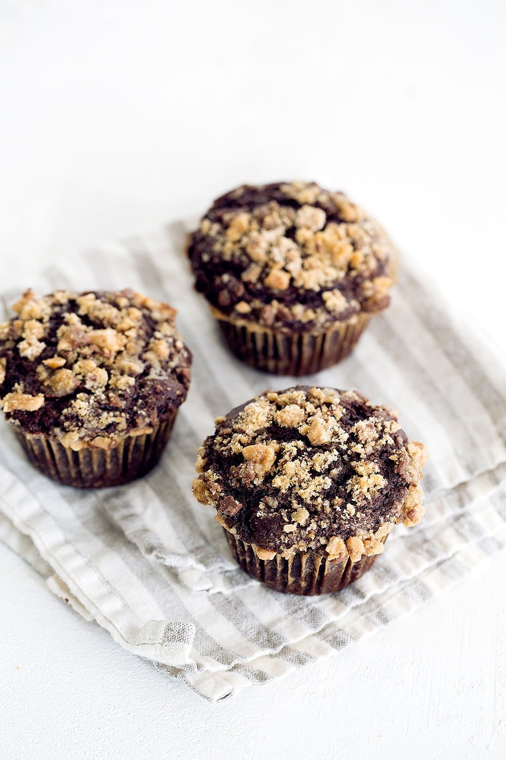 Chocolate Coffee Toffee Crunch Muffins feature a mocha muffin base that's studded with chocolate chips and topped with a crunchy toffee streusel for the best combination of flavor and texture!