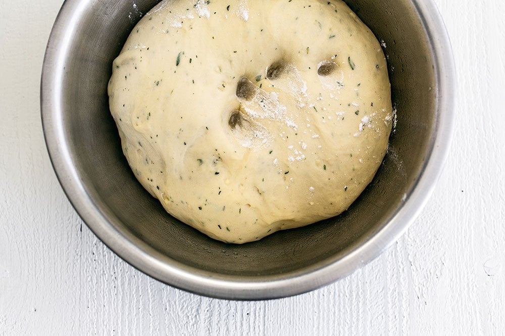 Bread dough risen and ready for shaping