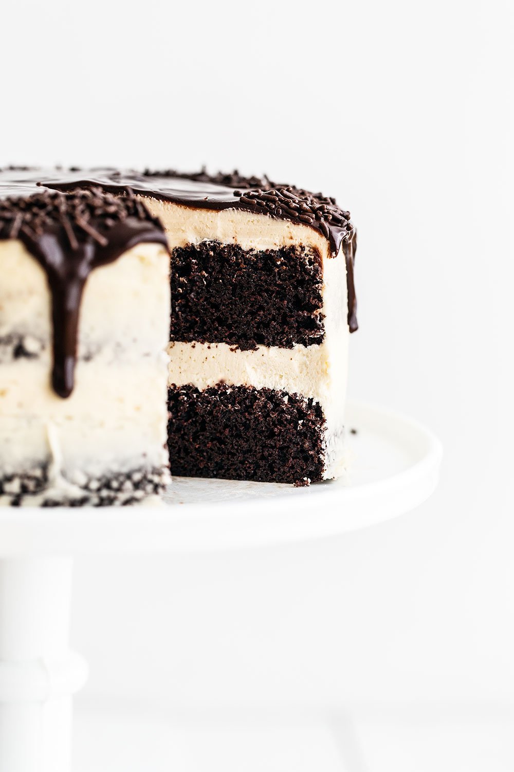 Cake on cake stand with slice removed