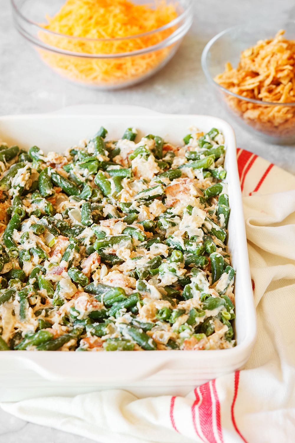 Cheesy Green Bean Casserole with Bacon - Handle the Heat