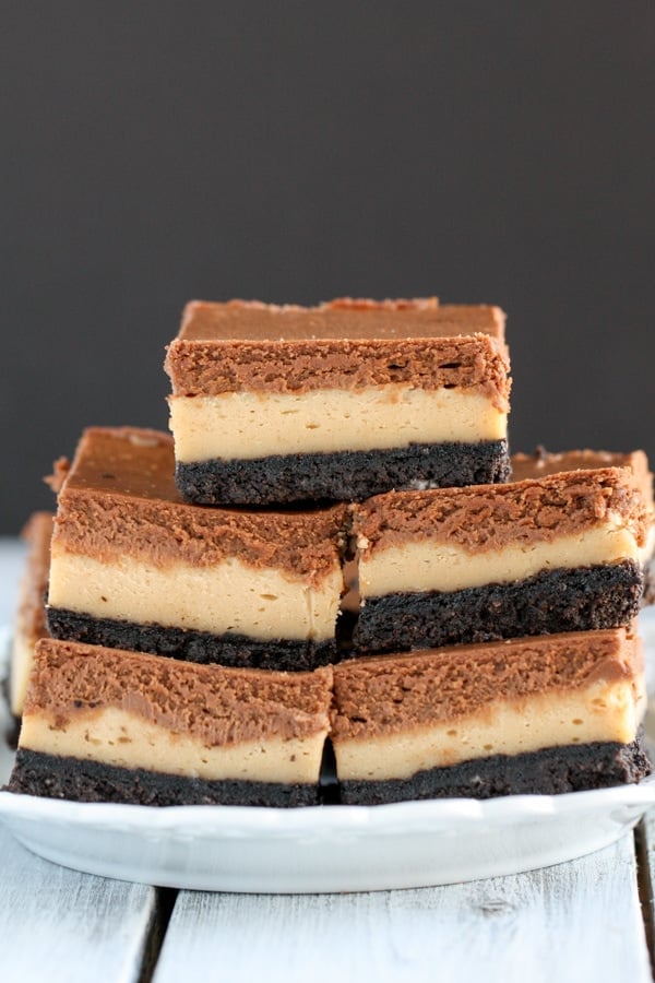 Layered Peanut Butter Chocolate Cheesecake Bars