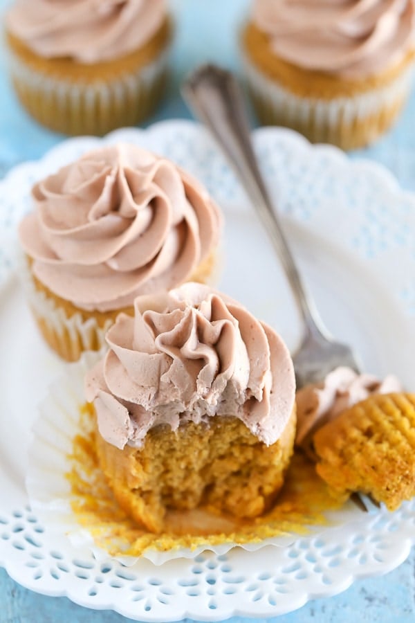 Pumpkin Cupcakes with Nutella Frosting