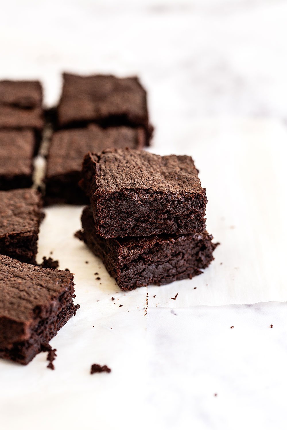 Dark chocolate brownies cut into squares