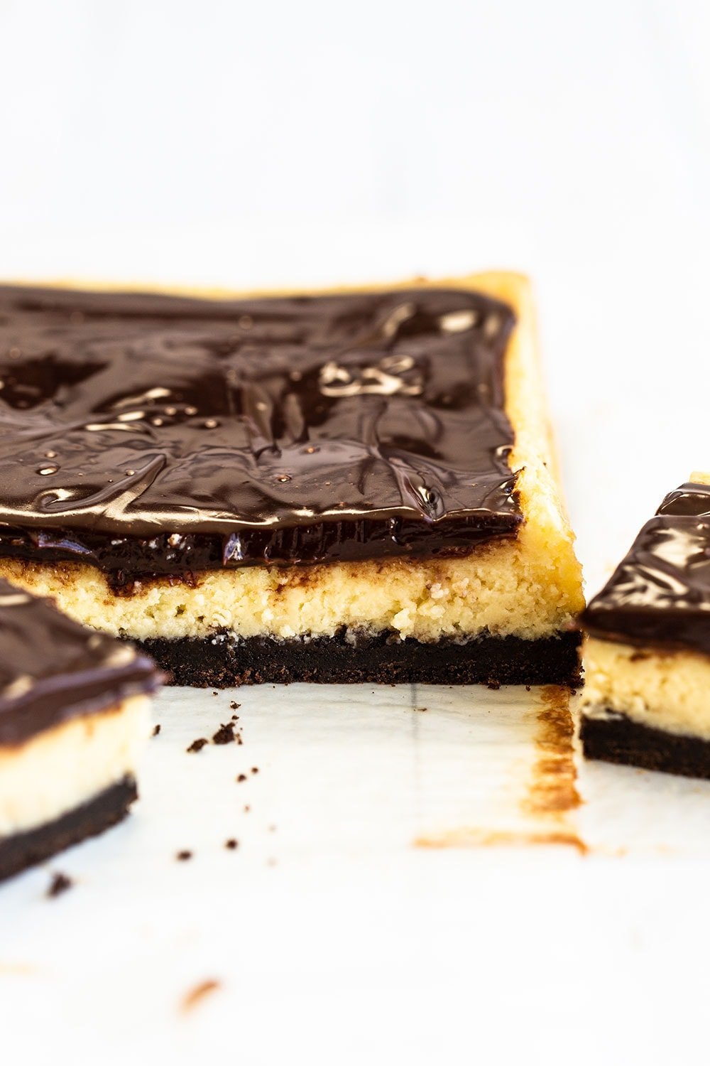 Slicing Bailey's Cheesecake into squares